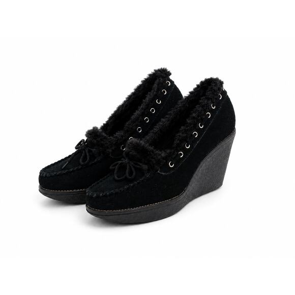 Jessica Simpson Shoes - Jessica Simpson Black Suede Faux Fur Platform Wedge Shoes Women’s 8.5 9